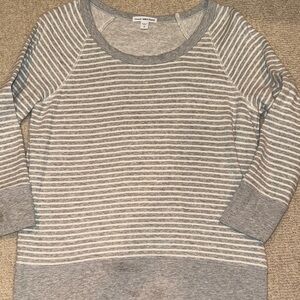James Perse Gray & White Striped Lightweight Scoop Neck Sweatshirt
